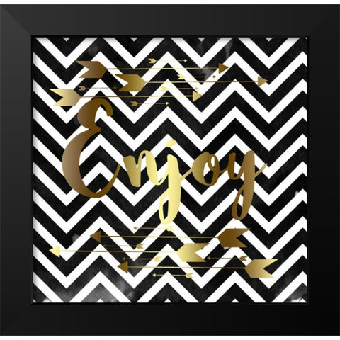 Enjoy Chevron Black White Black Modern Wood Framed Art Print by Matic,Jelena