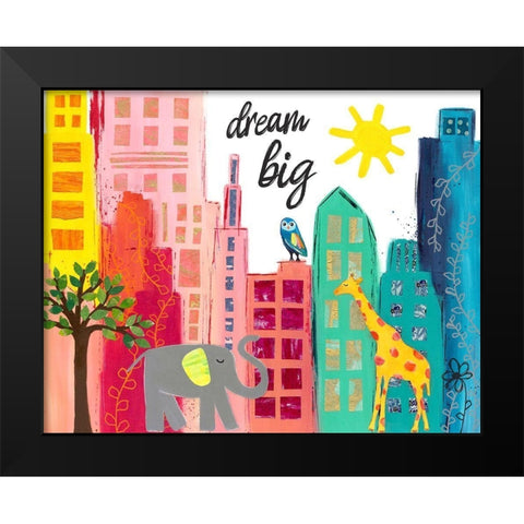 Dream Big Animals in the City Black Modern Wood Framed Art Print by McCully, Jennifer