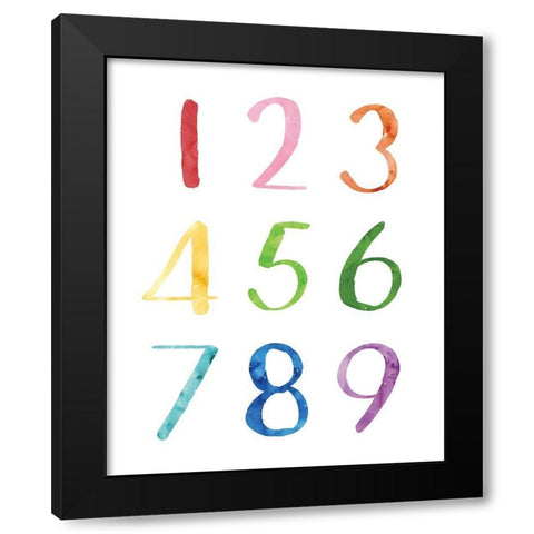 Watercolor Numbers Black Modern Wood Framed Art Print by McCully, Jennifer