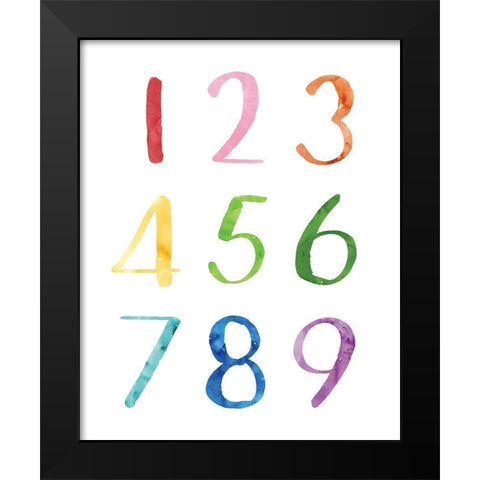 Watercolor Numbers Black Modern Wood Framed Art Print by McCully, Jennifer