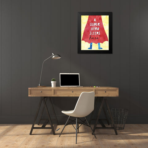 Super Hero Sleeps Here Black Modern Wood Framed Art Print by McCully, Jennifer