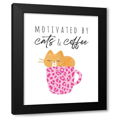 Motivated By Cats And Coffee 2 Black Modern Wood Framed Art Print by McCully, Jennifer