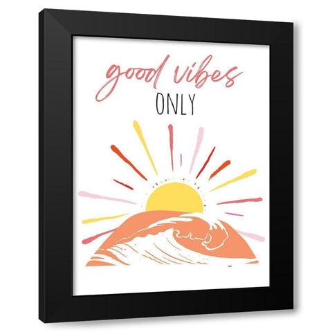 Good Vibes Only Pinks Black Modern Wood Framed Art Print by McCully, Jennifer