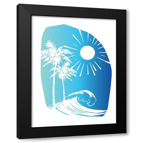 Palm Tree Sun Waves Blue Black Modern Wood Framed Art Print with Double Matting by McCully, Jennifer