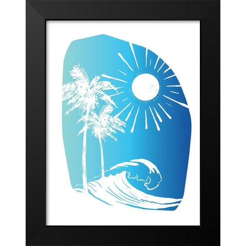 Palm Tree Sun Waves Blue Black Modern Wood Framed Art Print by McCully, Jennifer