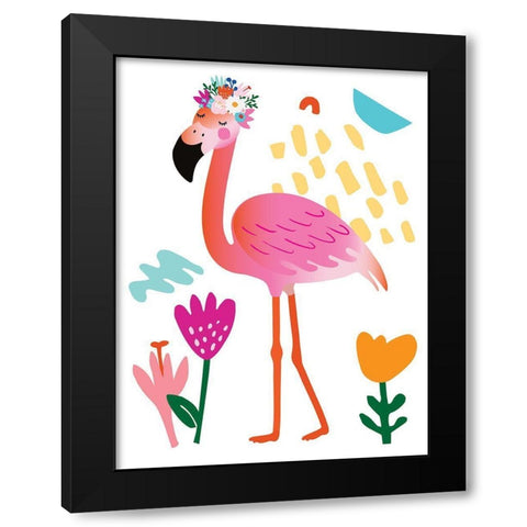 Flamingo Black Modern Wood Framed Art Print with Double Matting by McCully, Jennifer