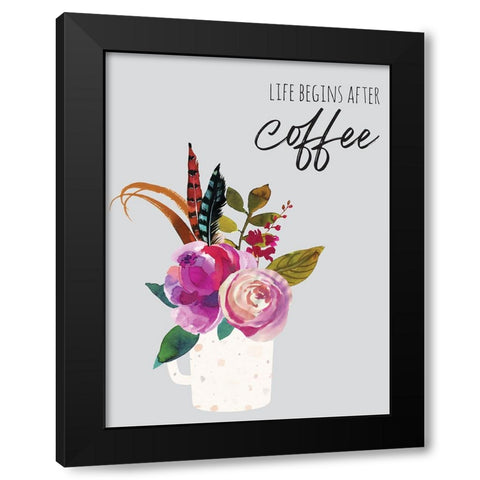 Life Begins After Coffee 1 Black Modern Wood Framed Art Print by McCully, Jennifer