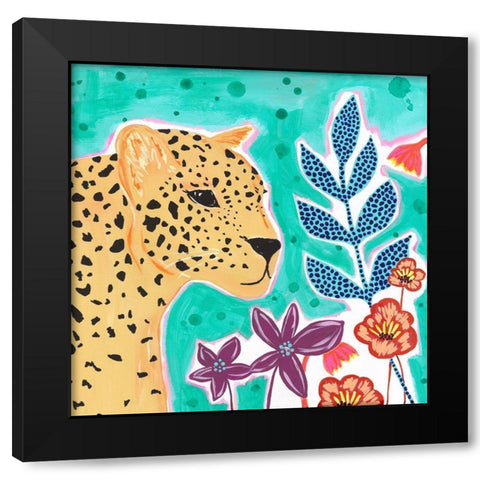 Teal Cheetah Black Modern Wood Framed Art Print by McCully, Jennifer