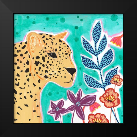 Teal Cheetah Black Modern Wood Framed Art Print by McCully, Jennifer