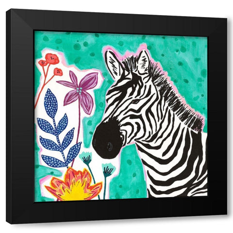 Teal Zebra Black Modern Wood Framed Art Print by McCully, Jennifer
