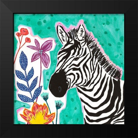 Teal Zebra Black Modern Wood Framed Art Print by McCully, Jennifer
