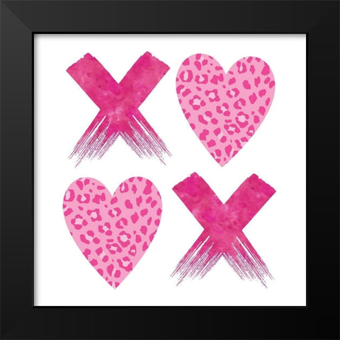 XOXO Pink Leopard Black Modern Wood Framed Art Print by McCully, Jennifer