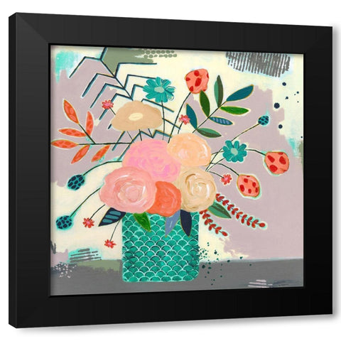 Wild Pickins Floral Black Modern Wood Framed Art Print by McCully, Jennifer