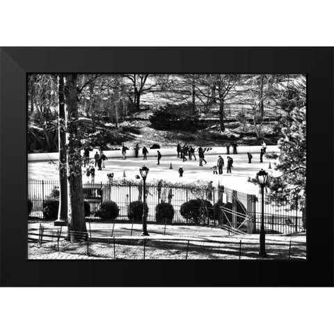 Central Park Skating Black Modern Wood Framed Art Print by Grey, Jace