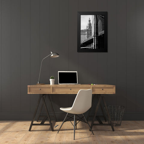 Brooklyn Bridge and Civic Center Black Modern Wood Framed Art Print by Pica, Jeff
