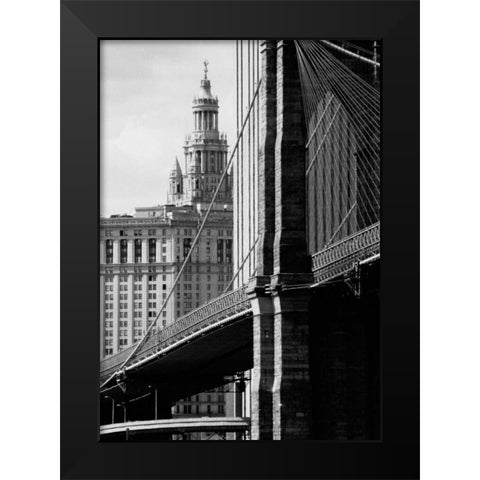 Brooklyn Bridge and Civic Center Black Modern Wood Framed Art Print by Pica, Jeff