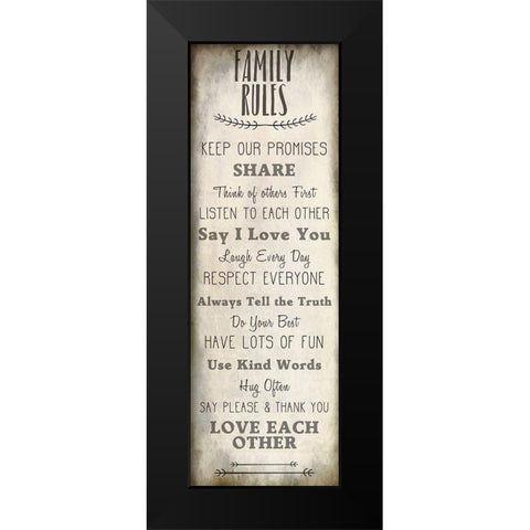 Family Rules v2 Black Modern Wood Framed Art Print by Kimberly, Allen