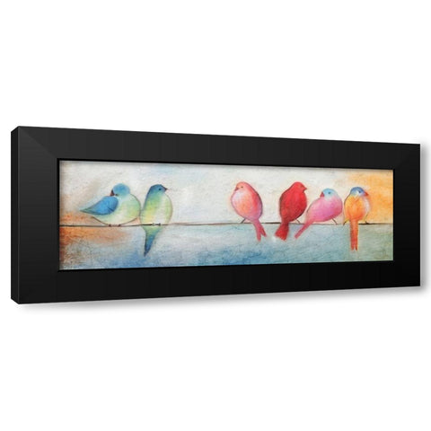 Colorful Birds On A Wire Black Modern Wood Framed Art Print by Kimberly, Allen