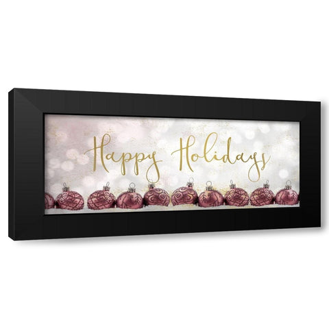 Ornaments in a Row-Happy Holidays Black Modern Wood Framed Art Print by Kimberly, Allen