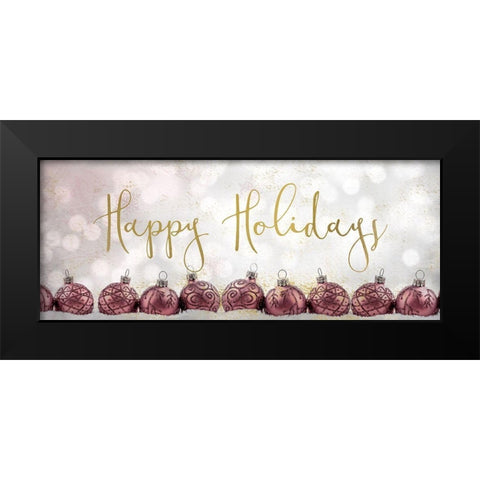 Ornaments in a Row-Happy Holidays Black Modern Wood Framed Art Print by Kimberly, Allen