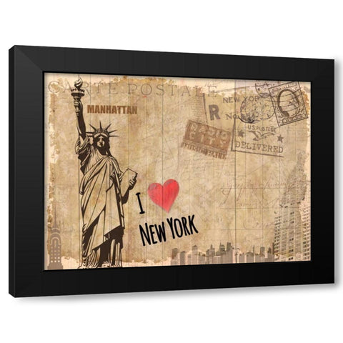 Post Card New York Black Modern Wood Framed Art Print with Double Matting by Allen, Kimberly