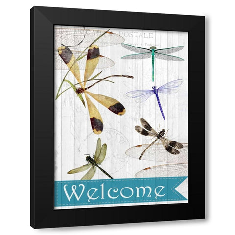 Welcome Dragonflies Black Modern Wood Framed Art Print with Double Matting by Allen, Kimberly