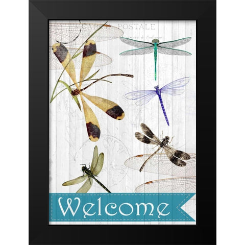 Welcome Dragonflies Black Modern Wood Framed Art Print by Allen, Kimberly