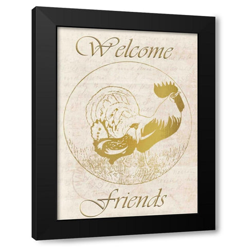 Rooster Welcome Friends Black Modern Wood Framed Art Print by Allen, Kimberly