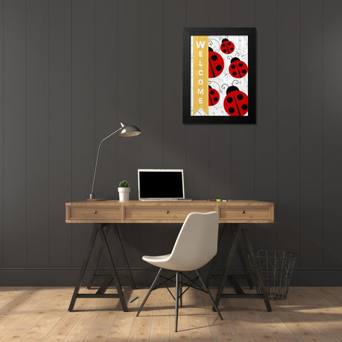 Welcome Ladybug Black Modern Wood Framed Art Print by Allen, Kimberly