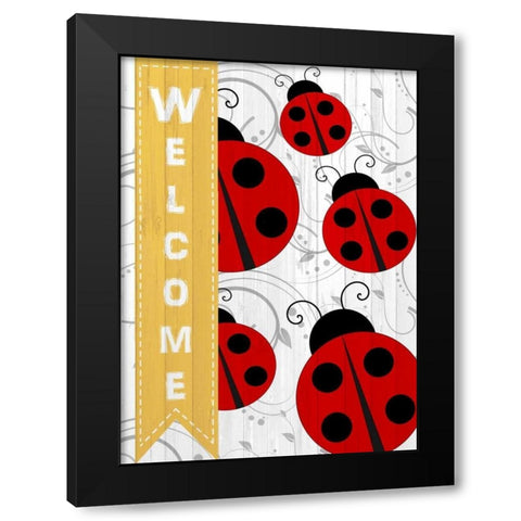 Welcome Ladybug Black Modern Wood Framed Art Print with Double Matting by Allen, Kimberly