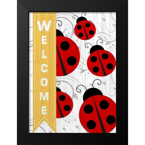 Welcome Ladybug Black Modern Wood Framed Art Print by Allen, Kimberly