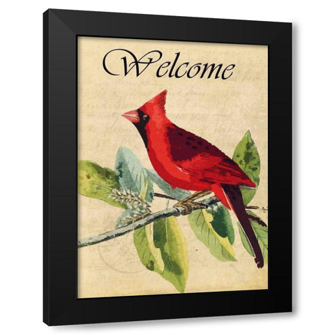 Cardinal Welcome Black Modern Wood Framed Art Print by Allen, Kimberly