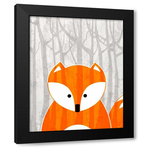 Woodland Fox Black Modern Wood Framed Art Print with Double Matting by Allen, Kimberly