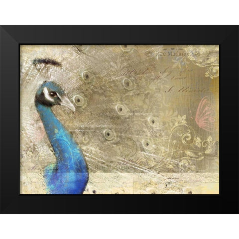 Peacock Royal Black Modern Wood Framed Art Print by Allen, Kimberly