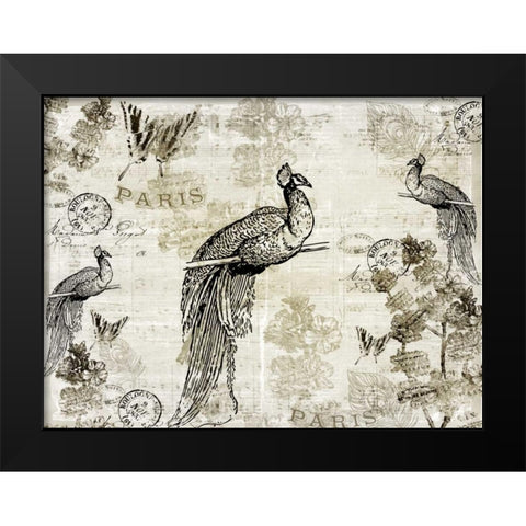 Music Notes Peacocks Black Modern Wood Framed Art Print by Allen, Kimberly