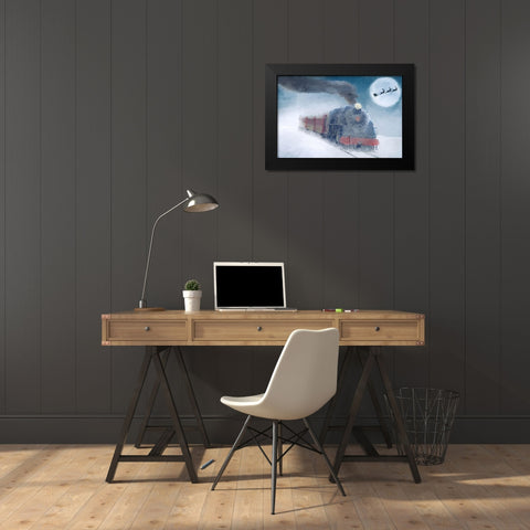 Christmas Eve Travel Black Modern Wood Framed Art Print by Kimberly, Allen