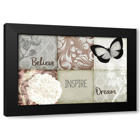 Believe Inspire Dream v2 Black Modern Wood Framed Art Print by Kimberly, Allen