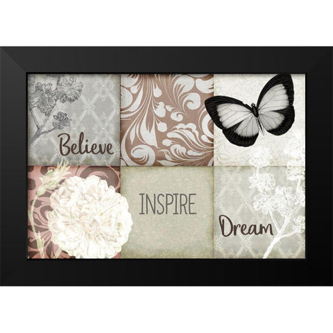 Believe Inspire Dream v2 Black Modern Wood Framed Art Print by Kimberly, Allen
