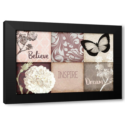 Believe Inspire Dream Black Modern Wood Framed Art Print by Kimberly, Allen