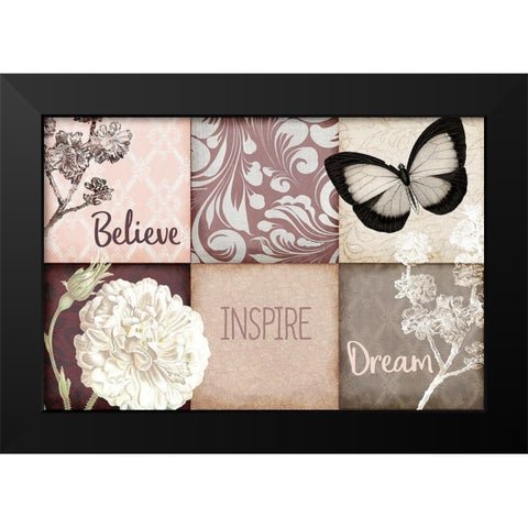 Believe Inspire Dream Black Modern Wood Framed Art Print by Kimberly, Allen