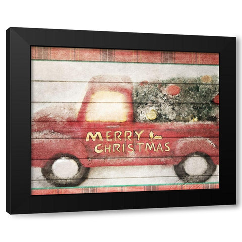 Merry Christmas Truck Black Modern Wood Framed Art Print with Double Matting by Kimberly, Allen