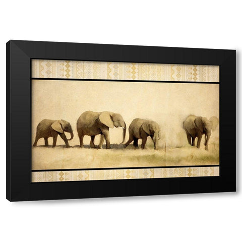 Tribal Elephants Black Modern Wood Framed Art Print with Double Matting by Kimberly, Allen
