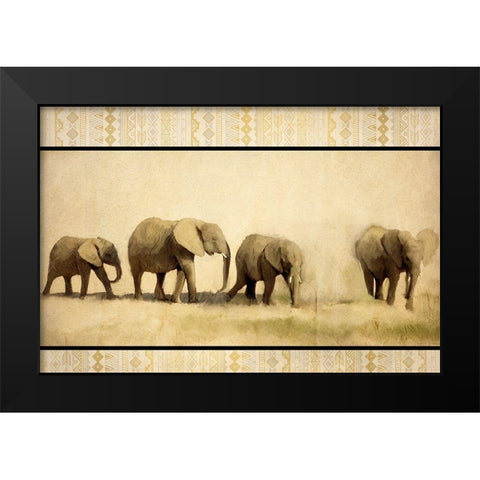 Tribal Elephants Black Modern Wood Framed Art Print by Kimberly, Allen