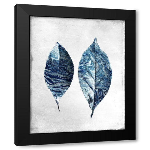 Marbled Blue Leaves 1 Black Modern Wood Framed Art Print with Double Matting by Allen, Kimberly