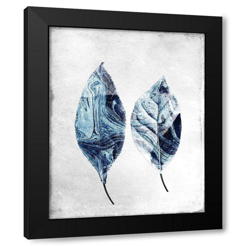 Marbled Blue Leaves 2 Black Modern Wood Framed Art Print with Double Matting by Allen, Kimberly