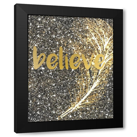 Gold Feather 1 Black Modern Wood Framed Art Print by Kimberly, Allen