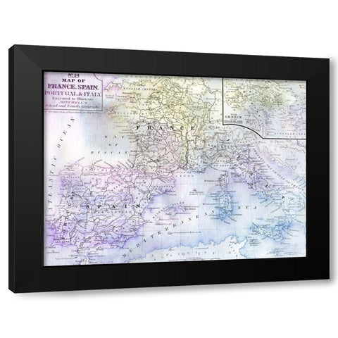 Watercolor Map 2 Black Modern Wood Framed Art Print with Double Matting by Kimberly, Allen
