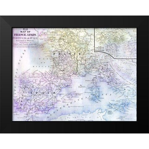 Watercolor Map 2 Black Modern Wood Framed Art Print by Kimberly, Allen