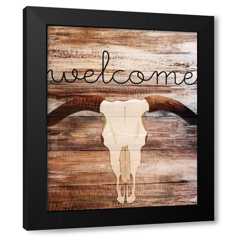 Longhorn Welcome Black Modern Wood Framed Art Print by Kimberly, Allen