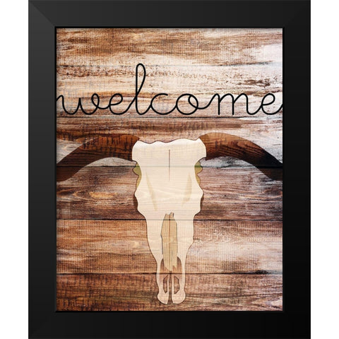 Longhorn Welcome Black Modern Wood Framed Art Print by Kimberly, Allen